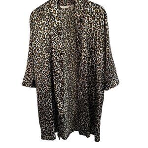 Ambrielle Pajama‎ Top Womens Large Leopard Print Silky Light Drawstring C…